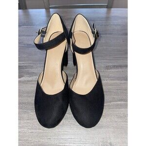 LOFT Black Suede Ankle Strap Platform Pumps Block Heel Women's Size 9M